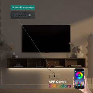 English Elm Floating Wall Mounted Tv Stand High Gloss Cabinet with Led Lighting and Power Strip W1321P437018
