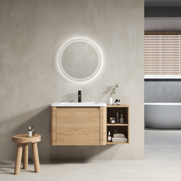 English Elm 40'' Wall-Mounted Vanity with White Ceramic Sink, Plywood Shelves, Soft-Close Door, Scratch-Resistant Finish W999S00380