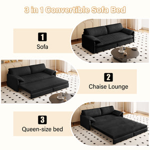 English Elm 66" Queen Sleeper Loveseat Velvet Convertible Sofa with Built-in Side Storage for Living Room Black W1885S00323