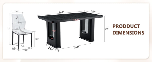 English Elm Table Set: Modern 64.5" Black Wood Textured Dining Table With 4 Stylish Pu Chairs For Comfort & Style W1151S04306-GIGA