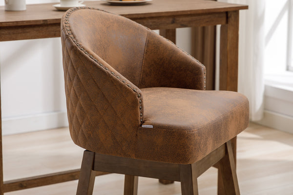 English Elm United We Win Quilted Microsuede Swivel Barstool with Wood Legs and Gold Rivet Trim W1568P361710