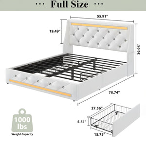English Elm Full Size Pu Leather Storage Bed with Rgb Led Headboard and Charging Station White W5722P462656