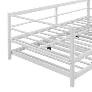 English Elm Twin Metal Daybed with LED Lighting and Adjustable Pop-Up Trundle, Industrial Steel Frame, Heavy-Duty Support White N750P244915K