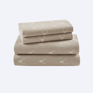 English Elm 4 Pieces Queen 100% Cotton Flannel Sheet Set - Cozy Rustic Stag Head Design For Ultimate Comfort B035P381353