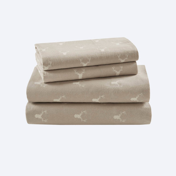 English Elm 4 Pieces Queen 100% Cotton Flannel Sheet Set - Cozy Rustic Stag Head Design For Ultimate Comfort B035P381353