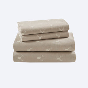English Elm 4 Pieces Twin 100% Cotton Flannel Sheet Set With Stag Head Print - Cozy, Warm & Stylish Bedding B035P381351