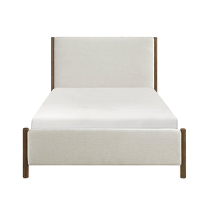 English Elm Modern Full Platform Bed Chenille Upholstered Frame with Oak Pilasters No Box Spring B011S00904