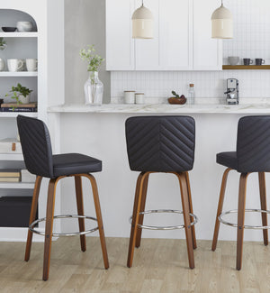 English Elm Fixed-height Swivel Barstools Mid-century Walnut Bentwood Frame Grey Upholstered Set B202S01925