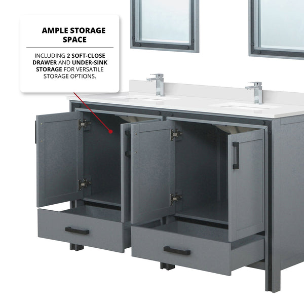 English Elm Dark Grey Double Bath Vanity 72in x22in with Cultured Marble Top, Chrome Faucets, 30in Mirrors, Durable Surface B2731S01142