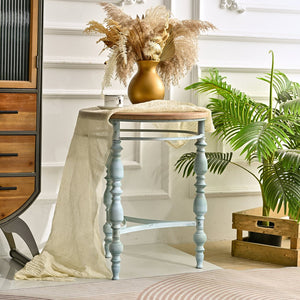 English Elm Easy Assembly Round Carved Wood End Table Rustic Distressed Finish for Living Room W3933P379165