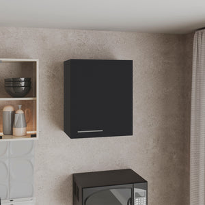 English Elm Wall Engineered Wood Cabinet with Single Door and Two Shelves for Kitchen Storage, Modern Durable Design Black 25.59 L x 21.26 W x 4.33 H B097P250866