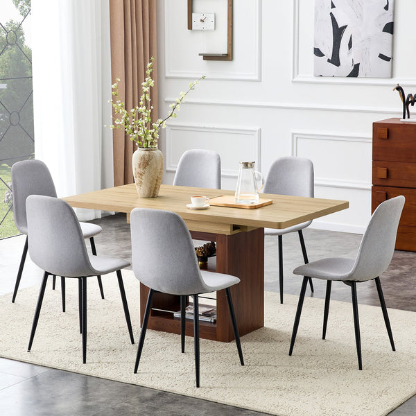 English Elm Expandable Dining Set with Pu Leather Chairs Modern Mdf Table Seats up to Eight Black,Light Gray,Walnut,Wood W1151S04676