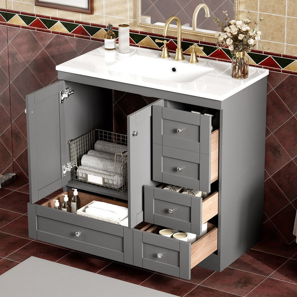 English Elm 36 36" Modern Shaker Bathroom Vanity with Ceramic Sink, Soft-Close Drawers & Doors, Durable Handles Grey N729P288872E