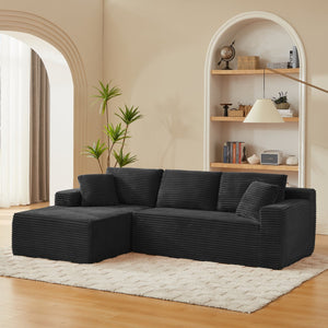 English Elm L-shaped Corduroy Cloud Sectional Deep Seat Modular Sofa for Living Room or Bedroom W2339S00116