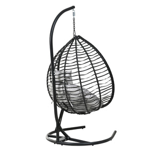 English Elm U_style Wicker Hanging Egg Chair with Stand Foldable Indoor Outdoor Swing Seat Black+ Gray N711P389502E