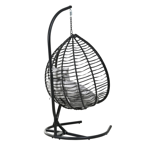 English Elm U_style Wicker Hanging Egg Chair with Stand Foldable Indoor Outdoor Swing Seat Black+ Gray N711P389502E
