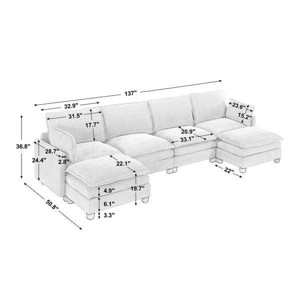 English Elm Modular Velvet Sofa - Luxurious U-Shaped Couch With Ottoman & Pillows, Perfect For Living Rooms W2705S00021-GIGA