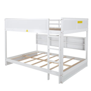 English Elm Queen Over Queen Floor Bunk Bed with Built-In Storage Shelves, USB Charging Station, Solid Pine Frame, Safety Rails and LadderDesigned for Space Saving and Modern Bedrooms White W504S00240