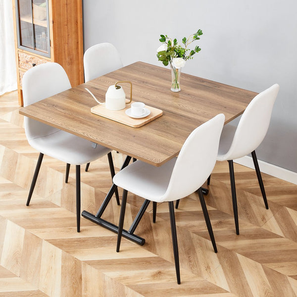 English Elm Table and Chair Set Adjustable Height Mdf Wood Grain Top with Four Linen Dining Chairs W1151S03771