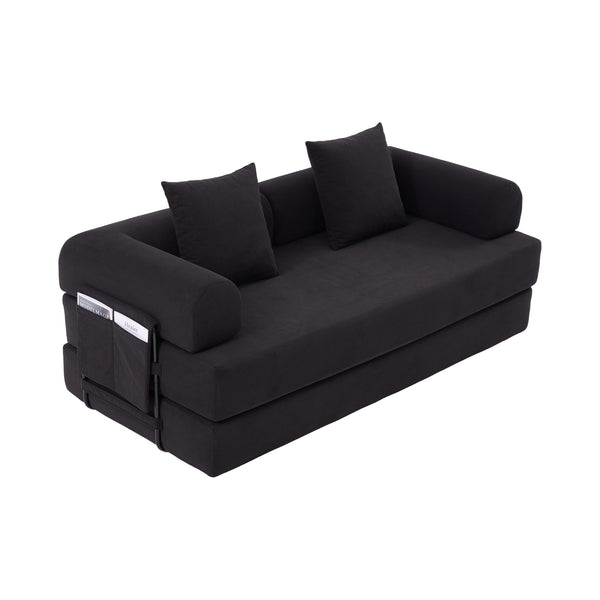 English Elm UNITED modular foldable sofa with metal frame, corduroy upholstery, side pocket & quick assembly convenience Black W1568P374081