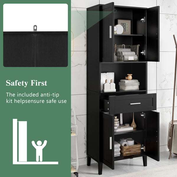 English Elm 70.9" High Freestanding Tall Bathroom Cabinet with Soft-Close Doors, Drawer & Adjustable Shelves for Organized Living Black N729P272001B