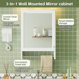 English Elm 3-in-1 Wall Medicine Cabinet with Soft Close Mirror Door Towel Bar and Adjustable Shelf N710P388096K