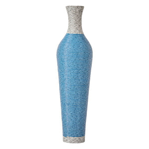 English Elm 39-Inch Tall Designer Floor Vase in Lake Blue PVC with Brushed Gold Accents for Dramatic Room Styling W2796P300933