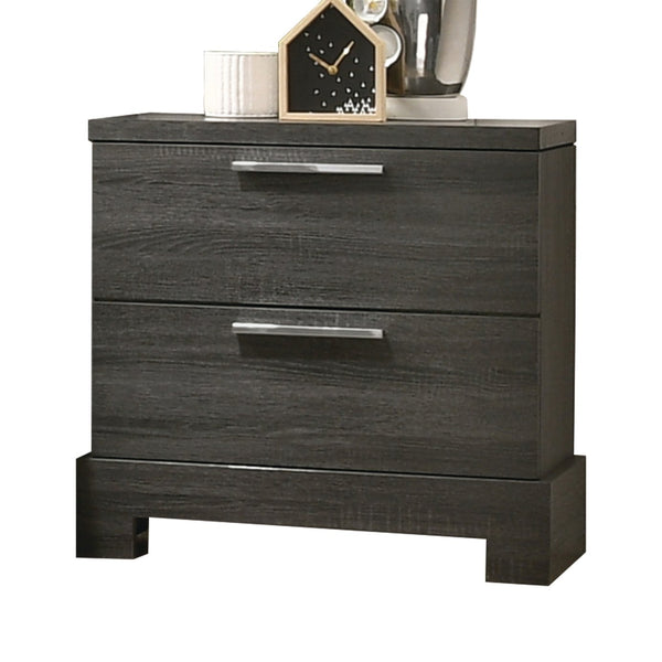 English Elm Lantha Gray Oak Finish Nightstand with 2 Dovetail Drawers, Metal Glides, Dust-Proof Base, Modern Design B2726P257364