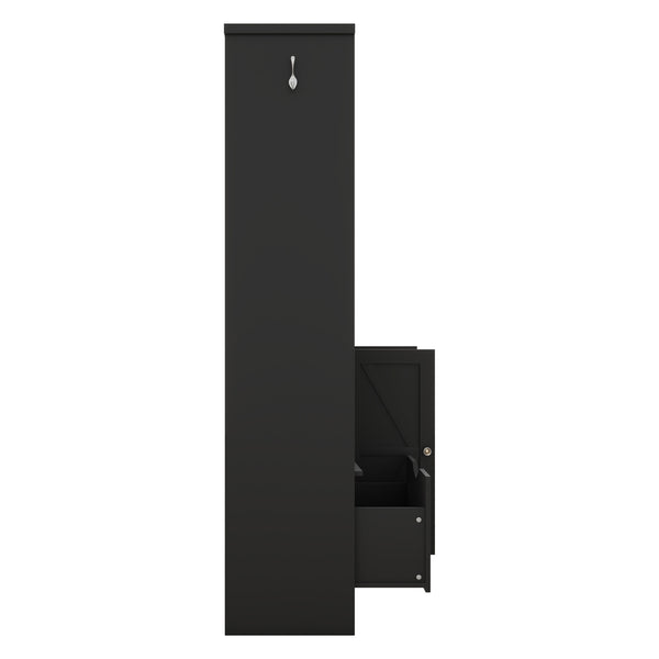 English Elm Multi-functional Entryway Hall Tree with Hooks Bench Drawer Cabinet in Matte Black W1307S00034