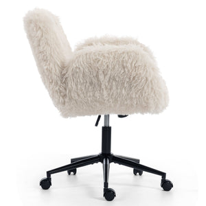 English Elm Criss Cross Swivel Chair Fluffy Lamb Wool Fleece Ergonomic Seat for Home Office W3248P424651