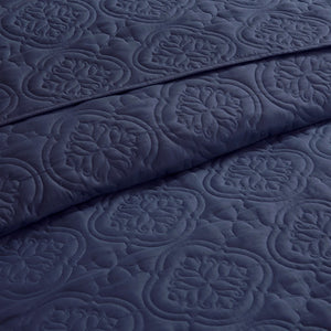 English Elm 3 Piece Reversible Bedspread Set Navy Full/Queen - Soft Microfiber, Plush Polyester Fill, Oversized Twin/Full/Queen Cozy Bedding Ensemble B035P148230