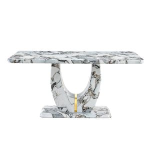 English Elm Modern Mdf Dining Table Seats Six with U-shaped Legs for Minimalist Interiors White W1151S04160