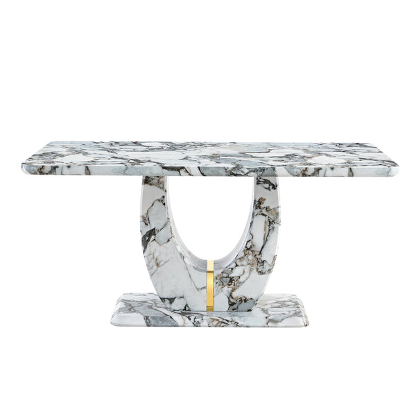 English Elm Modern Mdf Dining Table Seats Six with U-shaped Legs for Minimalist Interiors White W1151S04160