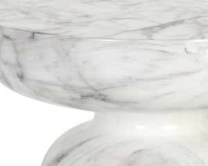 Sunpan Lucida End Table - Contemporary Concrete Design for Indoor and Covered Outdoor Spaces, Unique Style Marble Look / White