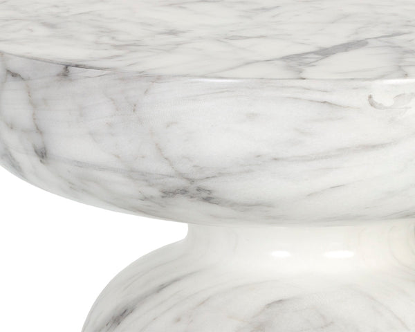 Sunpan Lucida End Table - Contemporary Concrete Design for Indoor and Covered Outdoor Spaces, Unique Style Marble Look / White