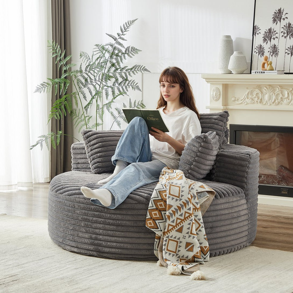 English Elm 55'l Chenille Round Sleeper Chair Fluffy Sculptural Seat for Living Room or Bedroom Grey W834P401583