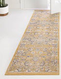Unique Loom Whitney Bordeaux Machine Made Floral / Botanical Rug Tuscan Yellow, Blue/Ivory/Gray 2' 7" x 12' 0"