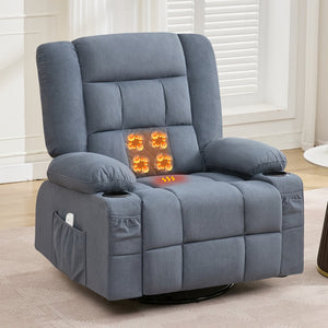 English Elm Kneading Massage Rocker Recliner with 4‑Point 3D Kneading, Heat, USB Port, Cup Holders & Swivel Comfort Blue W1521P390947