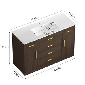 English Elm 48"dark Brown Vanity with 6 Drawers and Soft Close Doors for a Spa Bathroom Dark Brown W3133S00025