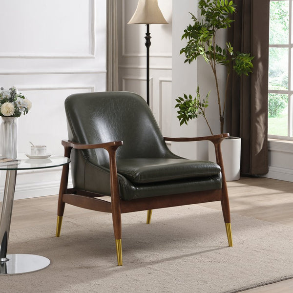 English Elm 29.2'' Mid-century Faux Leather Accent Chair Solid Wood Frame Brass Tipped Legs Lounge N767P205863G