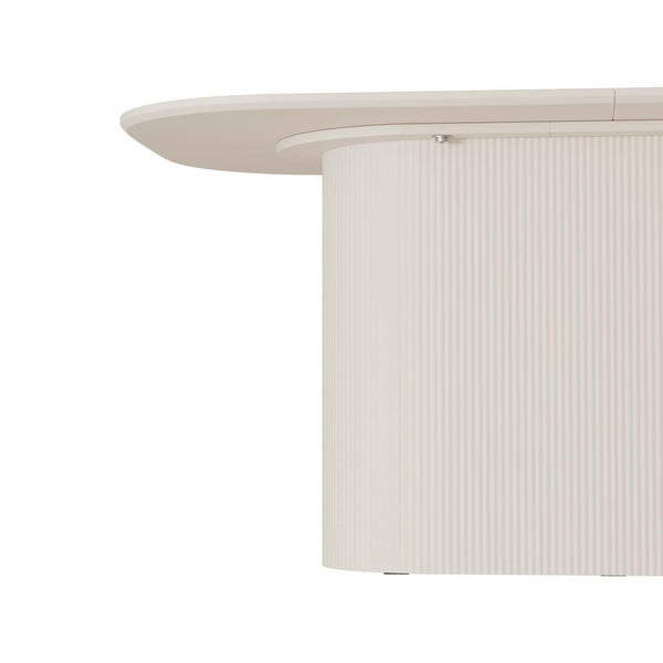 English Elm 63 Elegant MDF Dining Table with Carved Round Legs, Stain‑Resistant Surface, Seats 4‑8, Modern Appeal Cream W2189S00650