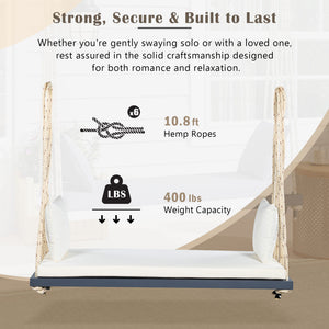 English Elm TOPMAX Acacia Wood Patio Swing Chair with Cushion & Pillows, 63" Comfortable Seat, 400lb Capacity Gray N717P210136E
