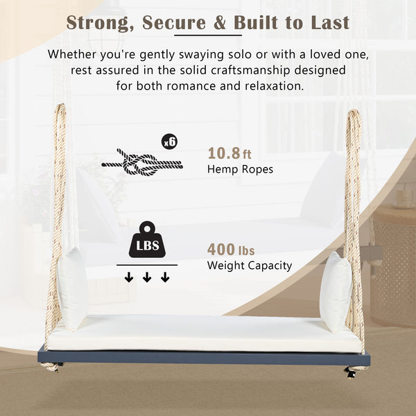 English Elm TOPMAX Acacia Wood Patio Swing Chair with Cushion & Pillows, 63" Comfortable Seat, 400lb Capacity Gray N717P210136E