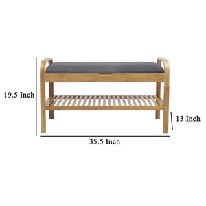 English Elm Contemporary Entryway Bench with Open Shoe Storage, Fabric Seat & Coat Rack Compact Space Saver Gray,Natural 9 L x 36 W x 16 H B2741P345162