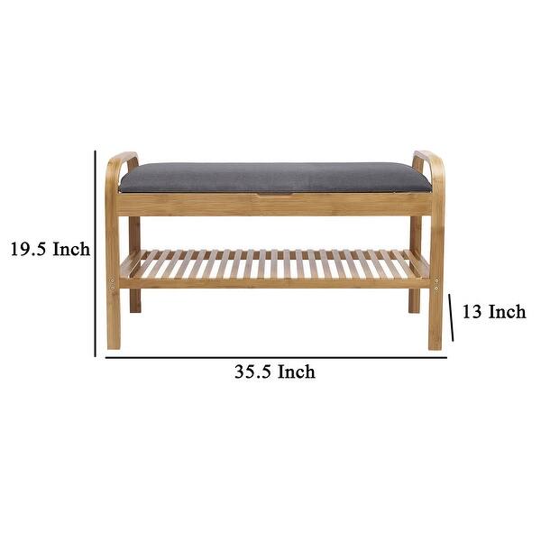 English Elm Contemporary Entryway Bench with Open Shoe Storage, Fabric Seat & Coat Rack Compact Space Saver Gray,Natural 9 L x 36 W x 16 H B2741P345162