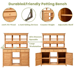 English Elm Topmax Fir Wood Hutch Potting Bench with Drawers Shelves Mudroom Storage N717P229024A