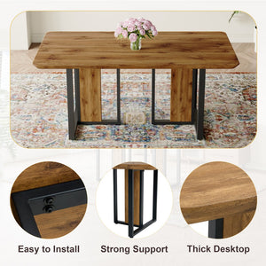 English Elm Table and Chair Set Wood Grain Mdf Top Six Seat Dining with Brown Suede Upholstered Chairs W1151S01954