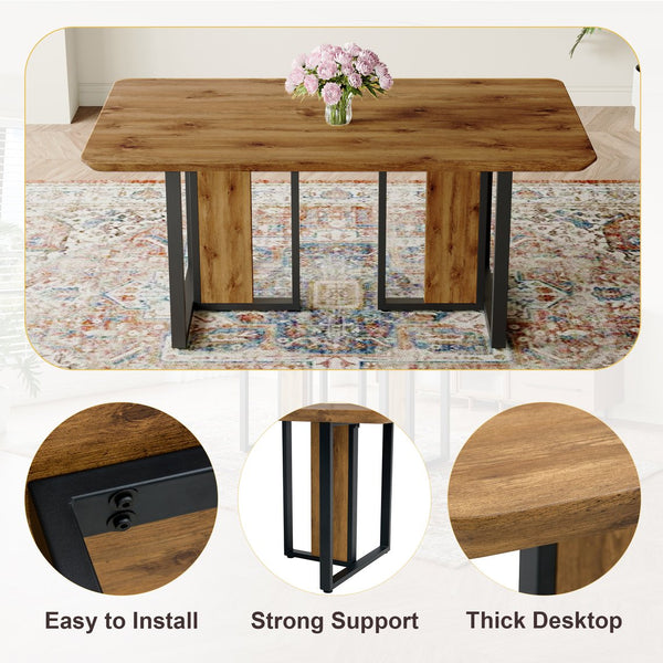 English Elm Table and Chair Set Wood Grain Mdf Top Six Seat Dining with Brown Suede Upholstered Chairs W1151S01954