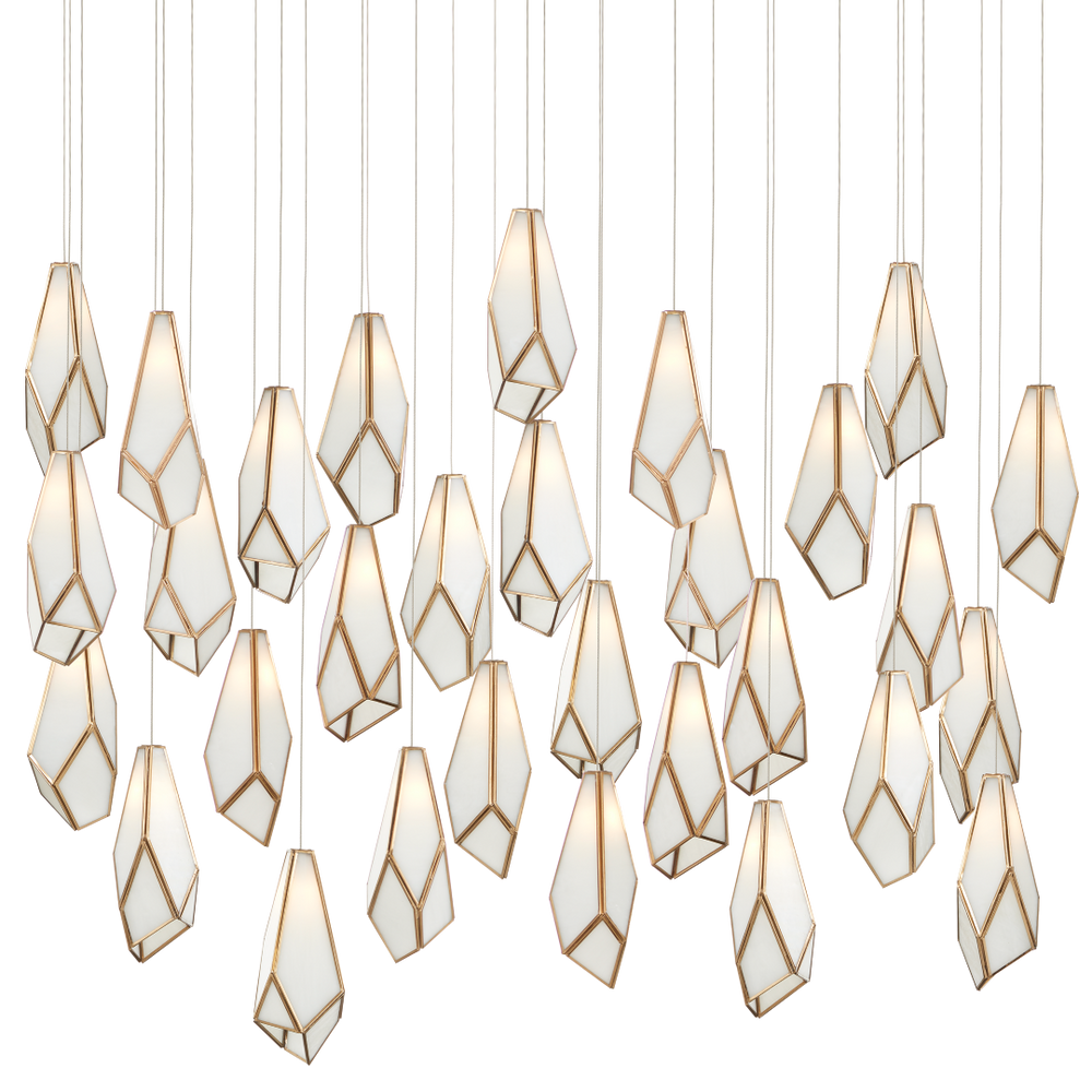 Glace Multi-Drop Pendant Light - Elegant White Art Glass with Antique Brass Finish for Stunning Spaces