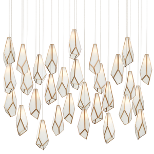 Glace Multi-Drop Pendant Light - Elegant White Art Glass with Antique Brass Finish for Stunning Spaces